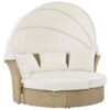 Outdoor Patio Daybed Wicker Rattan Double Daybed Round Sofa Furniture Set With Retractable Canopy, 4 Pillows For Lawn Garden Backyard Porch Pool - Beige - Image 11