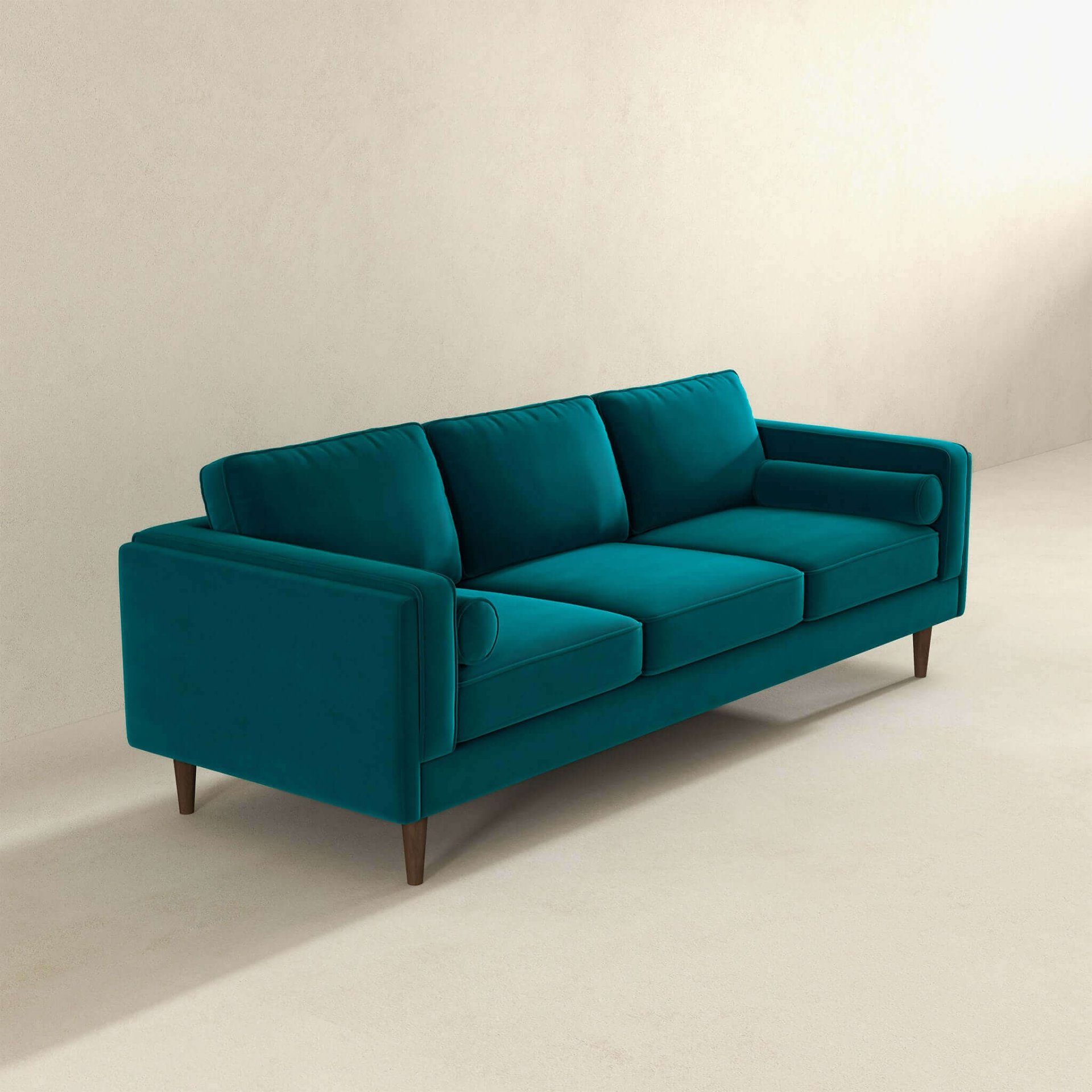 Amber - Mid-Century Modern Luxury Modern Velvet Sofa - Brown / Teal - Image 3