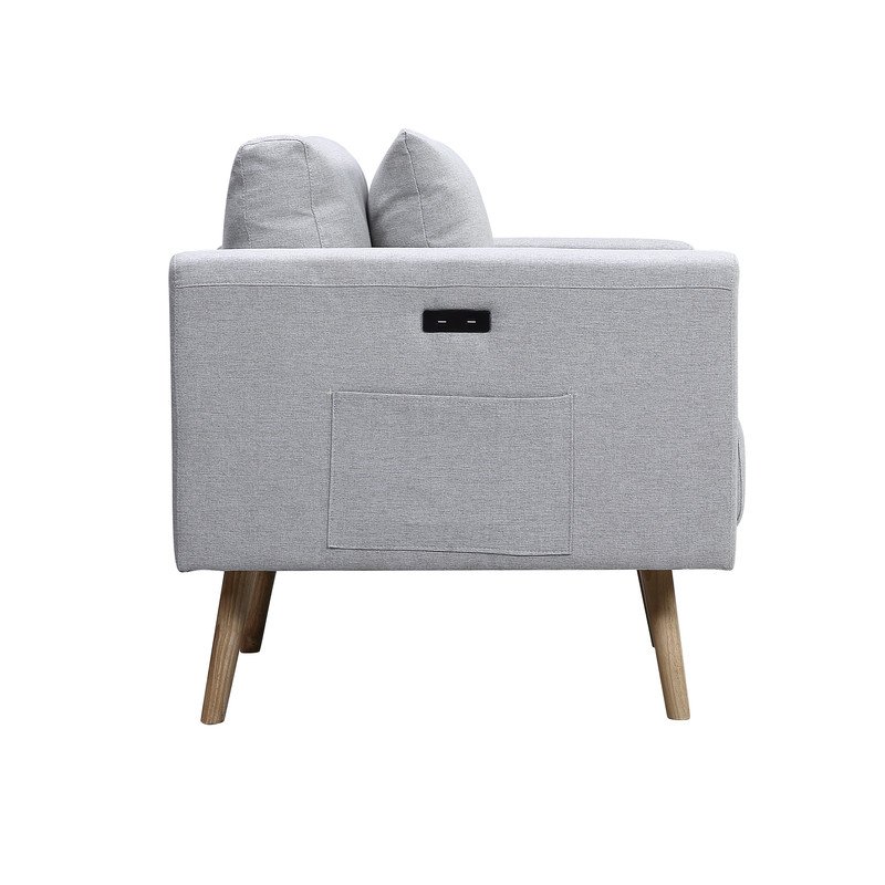 Easton - Linen Fabric Sofa With USB Charging Ports Pockets And Pillows - Light Gray - Image 4