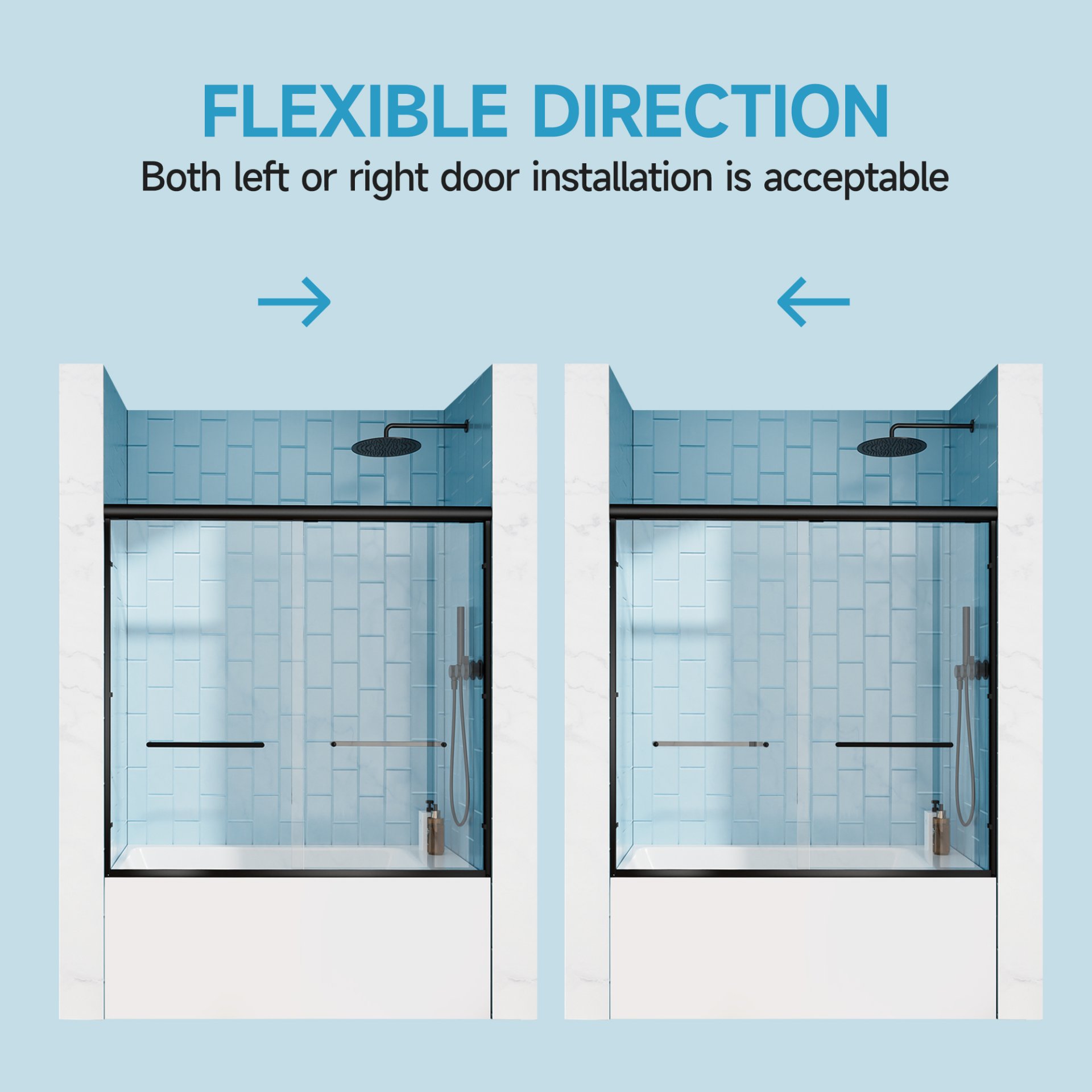 Aluminum Frame Double Sliding Soft Close Bathtub Shower Door, 1 / 4" Tempered Glass And Dual 304 Stainless Steel Handles - Matte Black - Image 5
