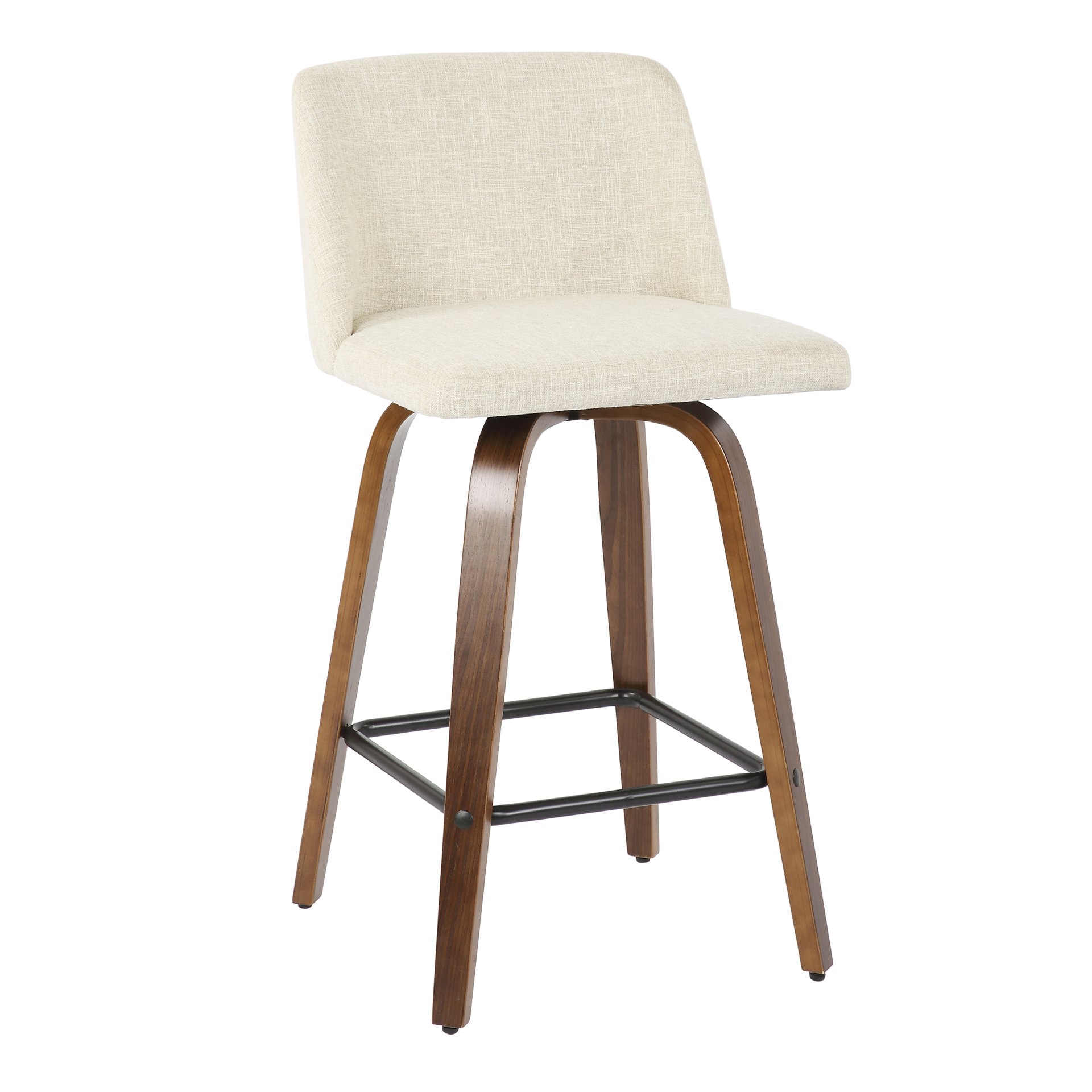 Toriano - Mid-Century Modern Counter Stool, Square Footrest (Set of 2) - Walnut / Cream - Image 2