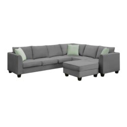 Sectional Sofa Couches Living Room Sets, 7 Seats Modular Sectional Sofa With Ottoman, L Shape Fabric Sofa Corner Couch Set With 3 Pillows - Gray