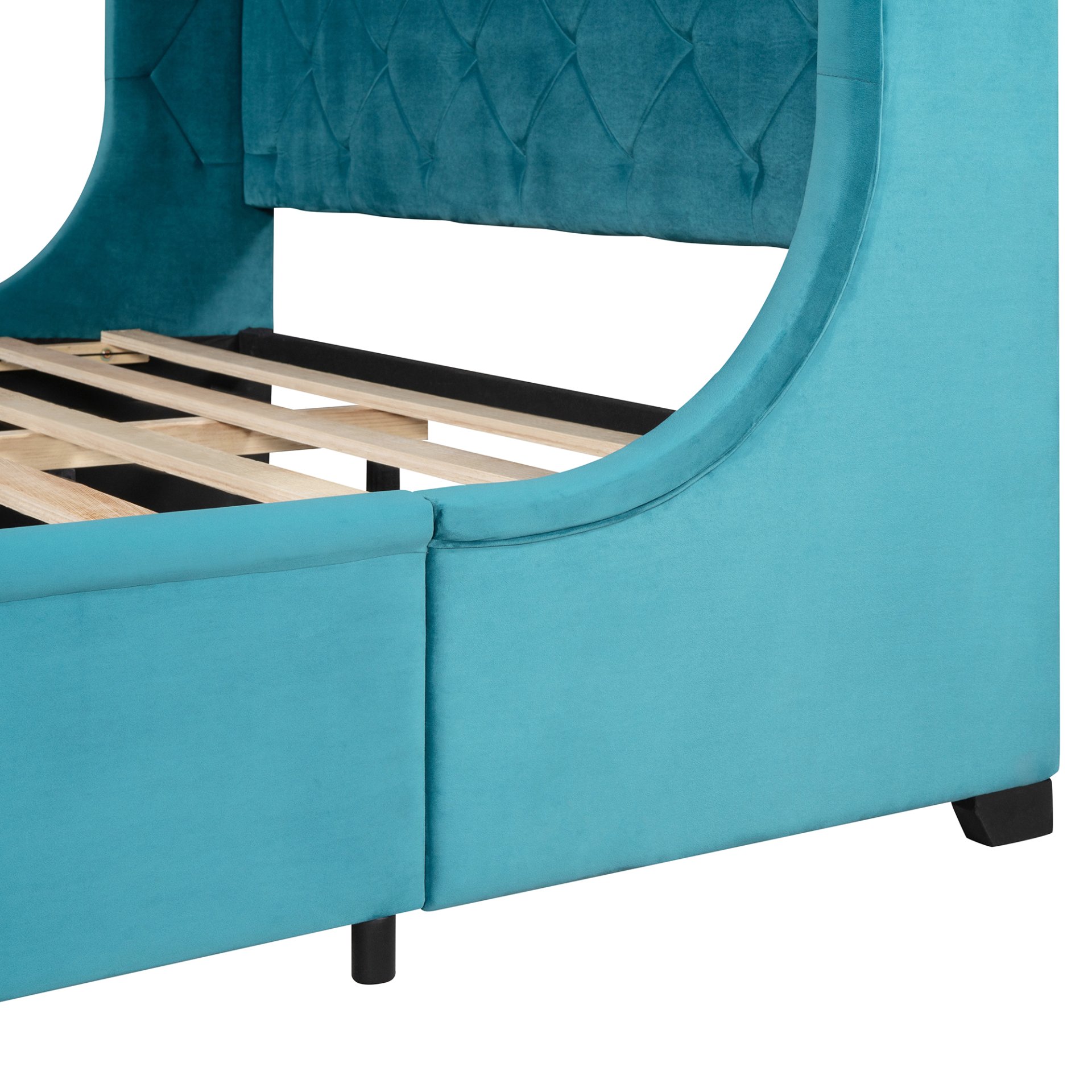 Queen Size Storage Upholstered Platform Bed With Wingback Headboard And A Big Drawer - Blue - Image 9
