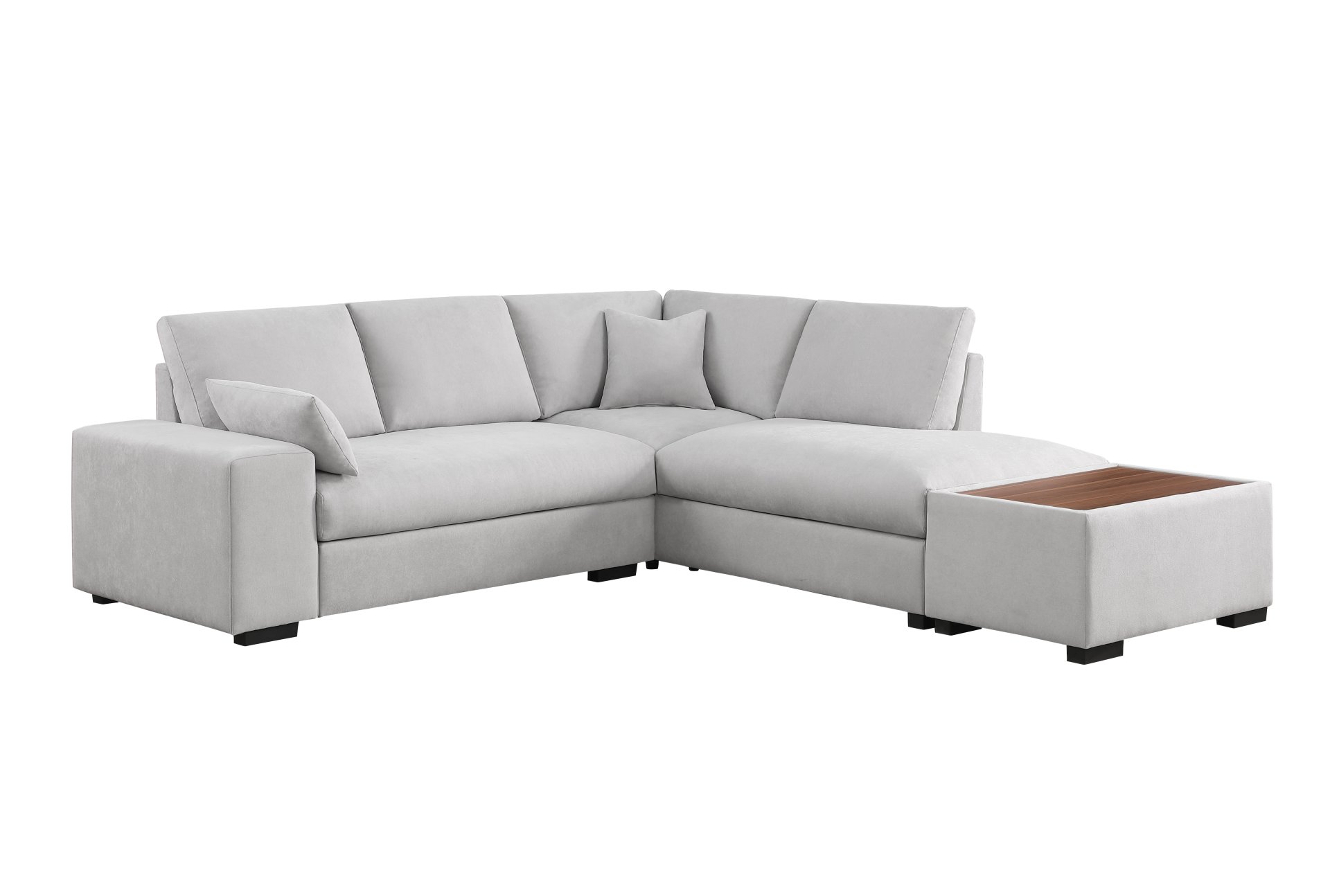 Joshua - Woven Fabric Sectional Sofa With Right Facing Chaise and Console Ottoman - Light Gray - Image 4