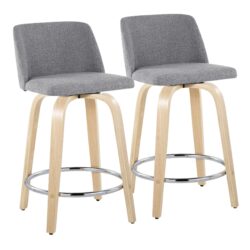 Toriano - Contemporary Fixed Height Counter Stool & Swivel With Round Footrest (Set of 2) - Natural / Gray