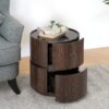 Elegant Italian High Grade Double Layer Storage Round Side Table - Brown / Black - Image 4