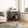 Modern Kennel Dogs Room Up To 80 Lb, Dog Crate Furniture With Multi-Purpose Rremovable Ttray, Double-Door Dog House, Lift Panel, 360 Degree Rotation, 3 Height Adjustable Feeding Bowls - Antique Gray - Image 4