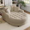 Modern Chaise Lounge Sofa Bed Upholstered Sofa Couch With Tufted Seat And Detachable Pillows For Living Room - Champagne - Image 3