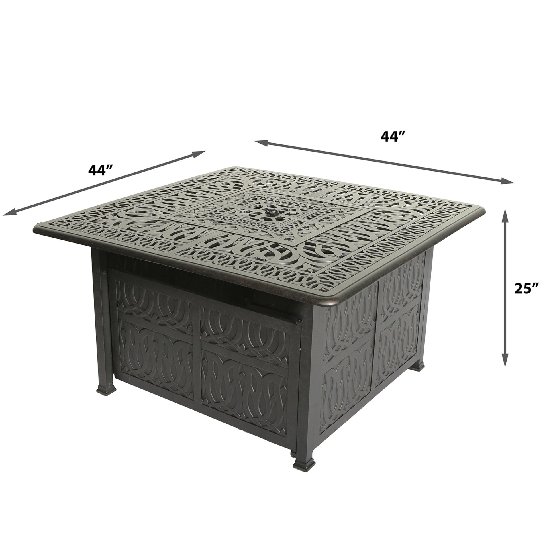 Elegant Cast Aluminum Square Fire Table With Fire Glass And Cover - Antique Bronze - Image 3