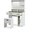 Farmhouse Makeup Vanity Desk With Mirror And Lights, 3 Lighting Modes, Vanity Set With Stool, Dressing Table With Adjustable Shelves, 2 Drawers And Side Cabinet For Bedroom - White - Image 15