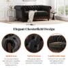 Chesterfield Velvet Loveseat Sofa, 2 Person Rolled Arm Upholstered Couch - Black - Image 5