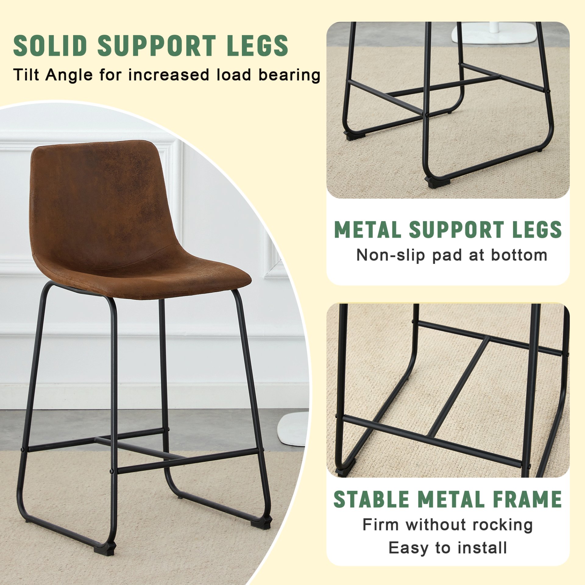 (Set of 2) Retro Bar Chairs, Comfortable Stools Suitable For Industrial And Vintage Style Settings - Brown - Image 9