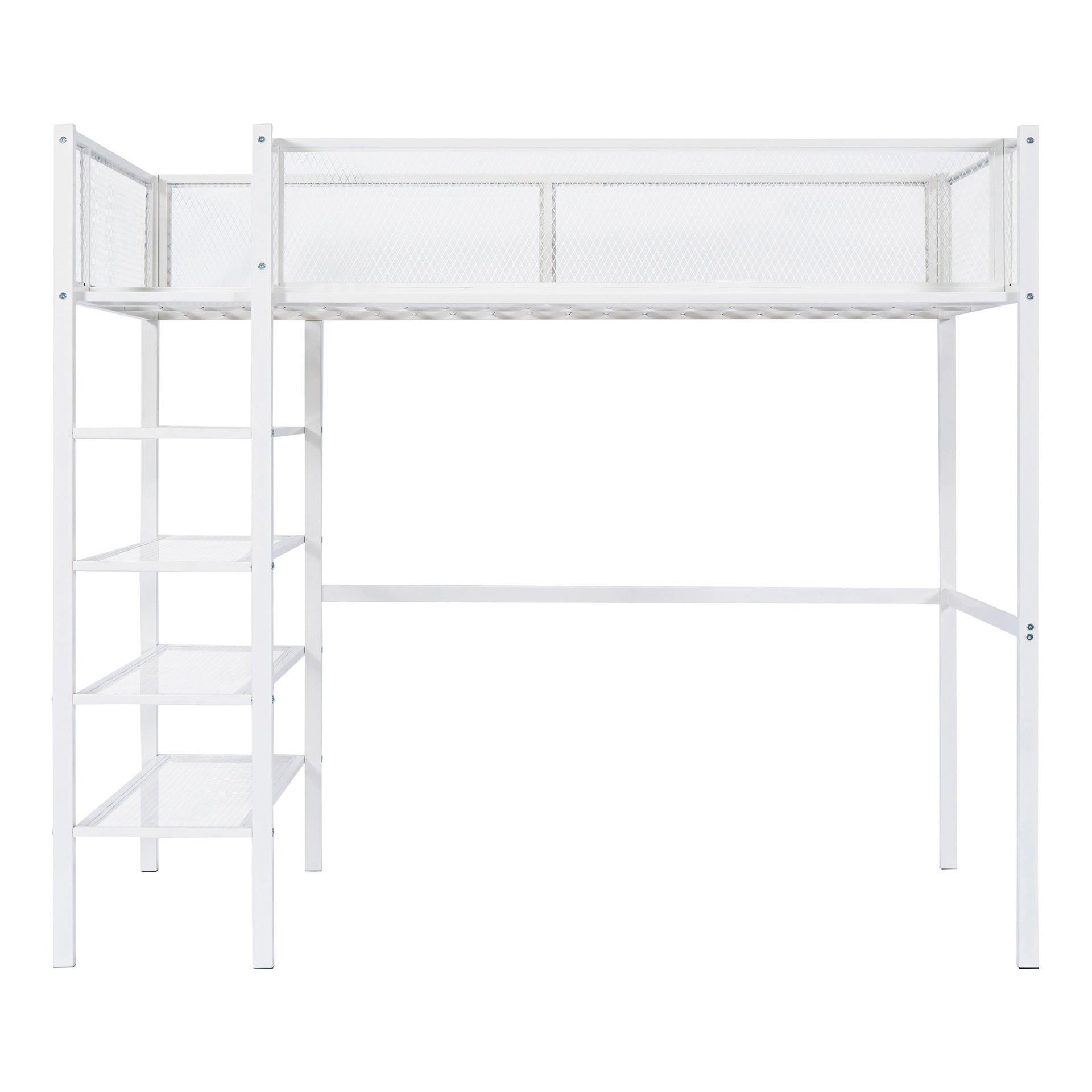Twin Size Loft Bed With 4 Tier Shelves And Storage - White - Image 4
