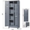 Metal Storage Cabinets, Cleaning Tool Cabinet With Locking Door, Tall Broom Tool Organizer And Storage, Large Storage Cabinet For Kitchen - Gray - Image 5