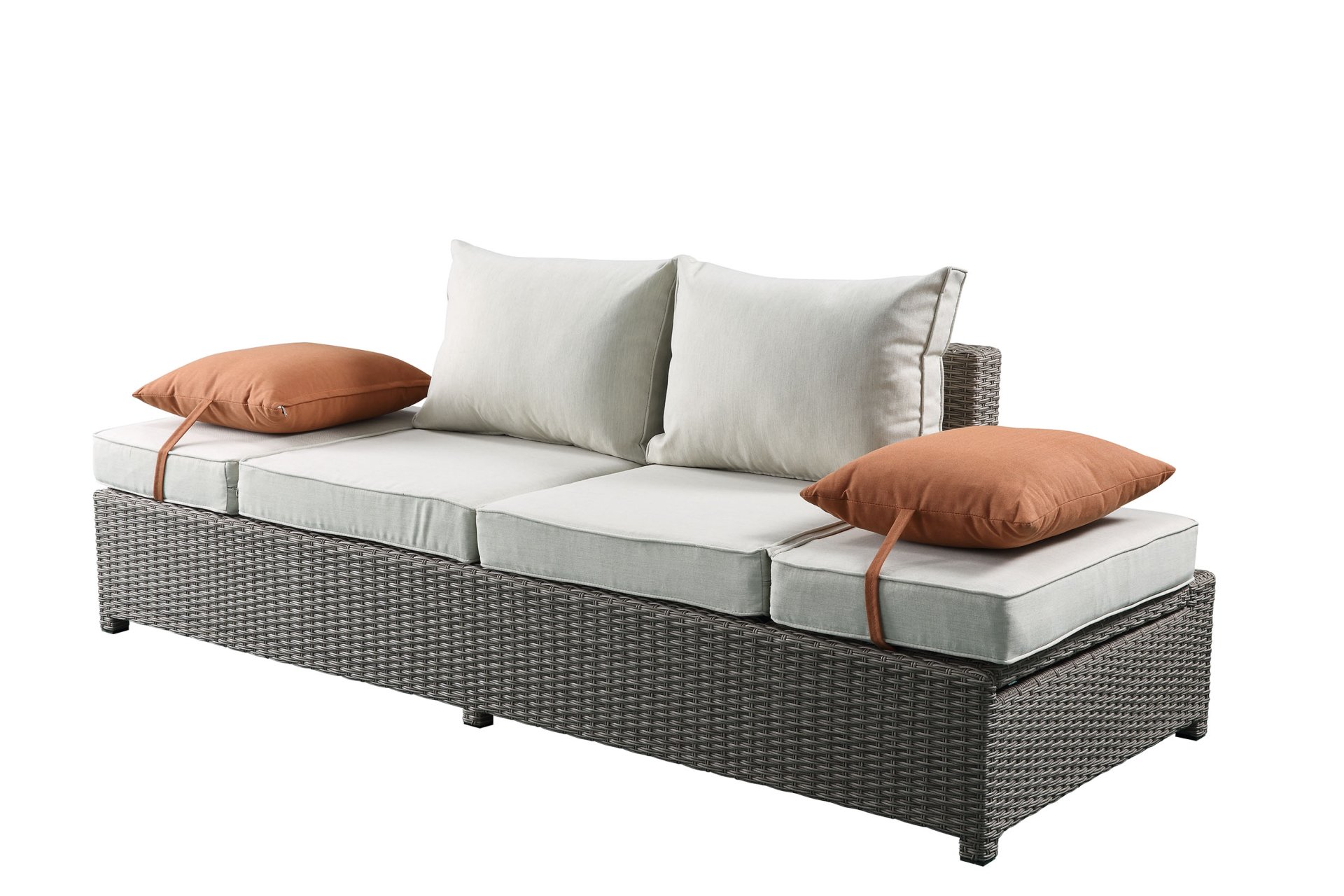 Salena - All Weather Wicker Patio Sofa & Ottoman With 2 Toss Pillows - Beige / Gray - Image 13