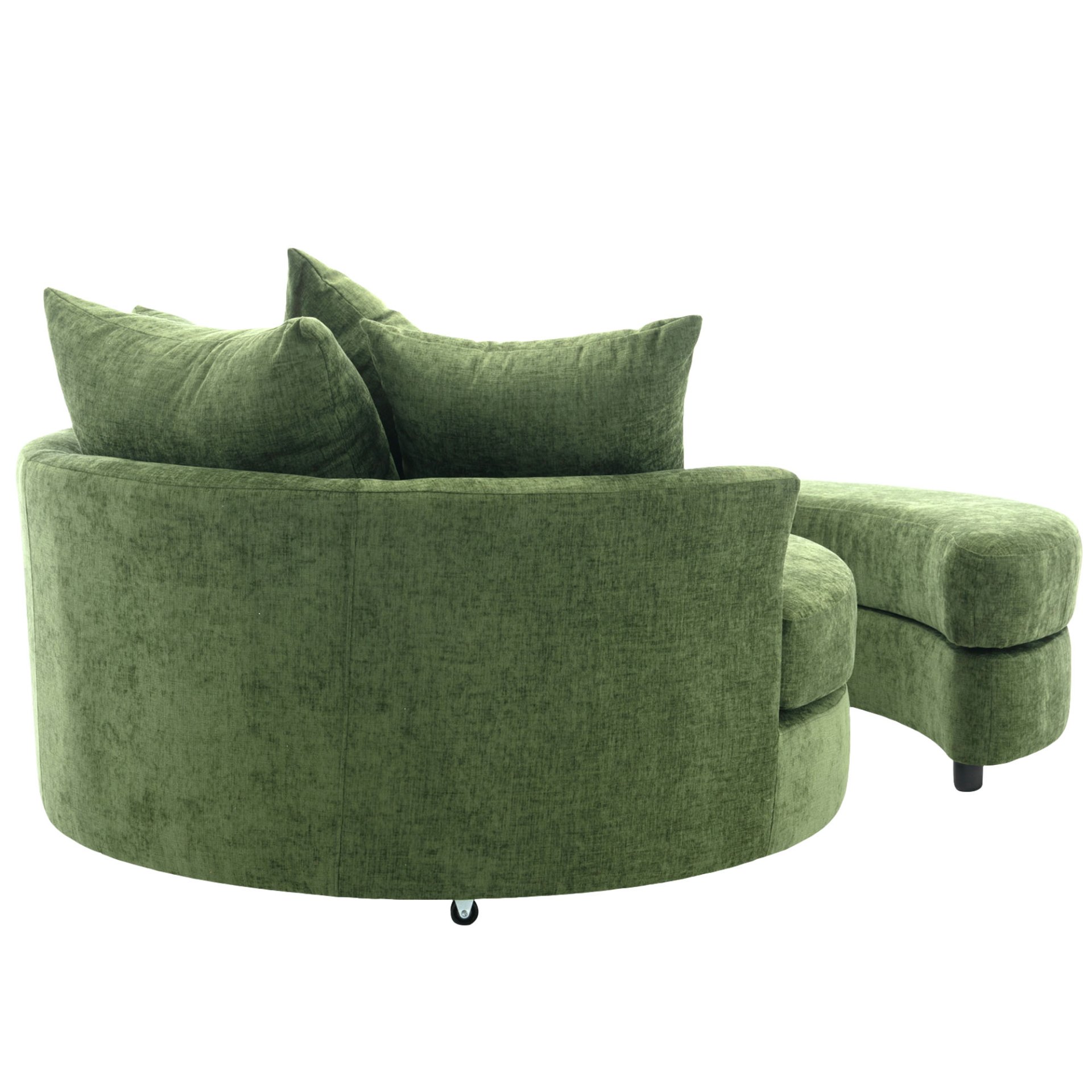 360° Swivel Accent Barrel Chair With Storage Ottoman & 4 Pillows, Modern Chenille Leisure Chair Round Accent For Living Room - Green - Image 20