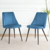 Modern Velvet Dining Chair Set Fabric Upholstery, Metal Legs (Set of 4) - Blue / Black - Image 5