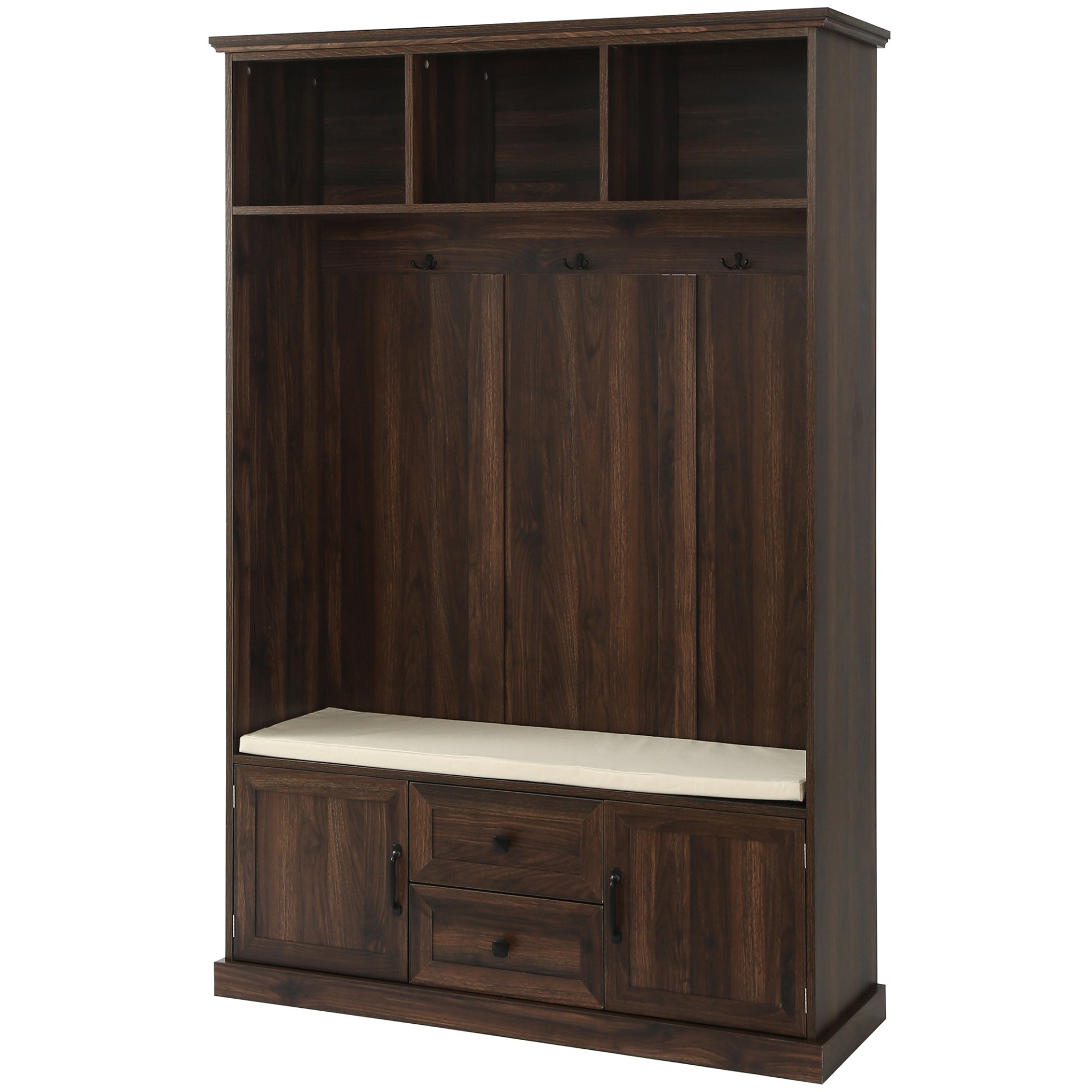 Hall Tree With 3 Hooks, Coat Hanger, Entryway Bench, Storage Bench, 3 In 1 Design, For Entrance, Hallway Tiger - Brown - Image 6