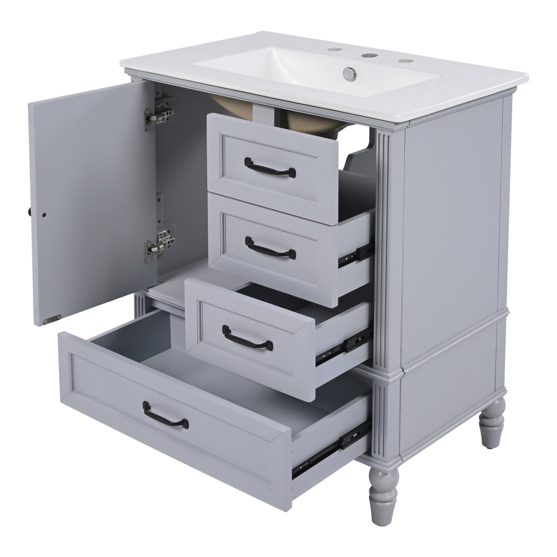 30" Bathroom Vanity With Sink, Bathroom Cabinet With A Door, 3 Drawers Legs, Adiustable Foot Pads - Gray - Image 13
