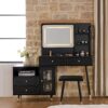 Modern Makeup Vanity Desk With Mirror And Lights Retractable Design Engineered Wood - Black - Image 2