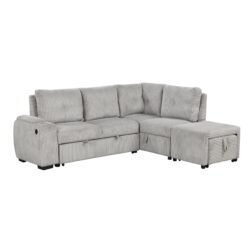 Sectional Sofa Pull Out Sofa Bed L - Shaped Sofa With Movable Ottoman And Stool, Large Storage Space, A Cup Holder, And 2 USB Ports For Living Room - Light Gray