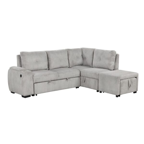 Sectional Sofa Pull Out Sofa Bed L - Shaped Sofa With Movable Ottoman And Stool, Large Storage Space, A Cup Holder, And 2 USB Ports For Living Room - Light Gray