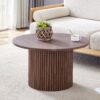 Modern Circular Coffee Table Material Color Cylindrical Design - Walnut - Image 7