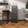 Premium Metal 3 Drawer File Cabinet With Lock For A4 Legal / Letter Size Storage, Steel - Brushed Nickel - Image 2