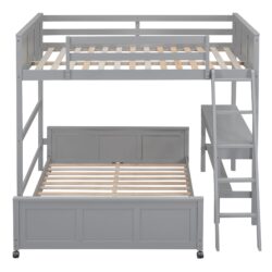 Full Over Full Bunk Bed With Desk - Gray