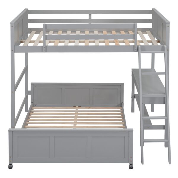 Full Over Full Bunk Bed With Desk - Gray