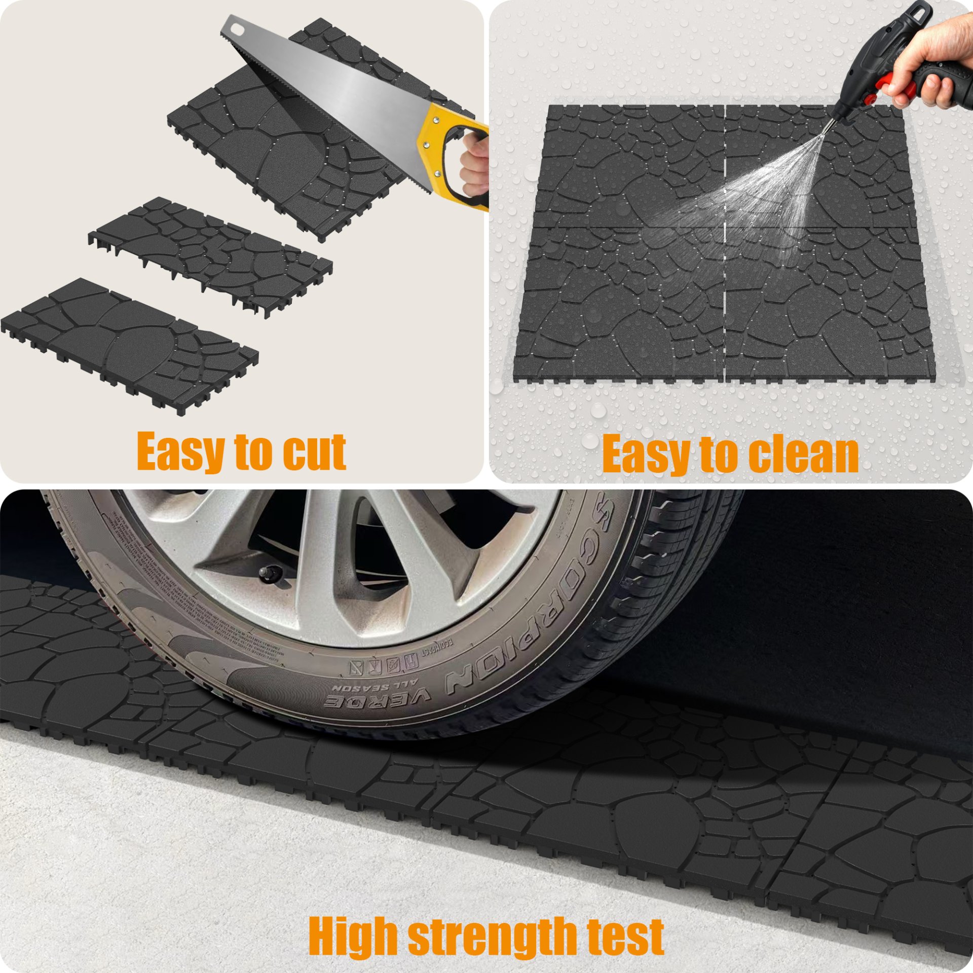 Stone Texture 12" Patio Deck Tiles, Diy - Module Interlocking Decking Floor Tiles, Polypropylene, 12" - Dark Gray - Image 7
