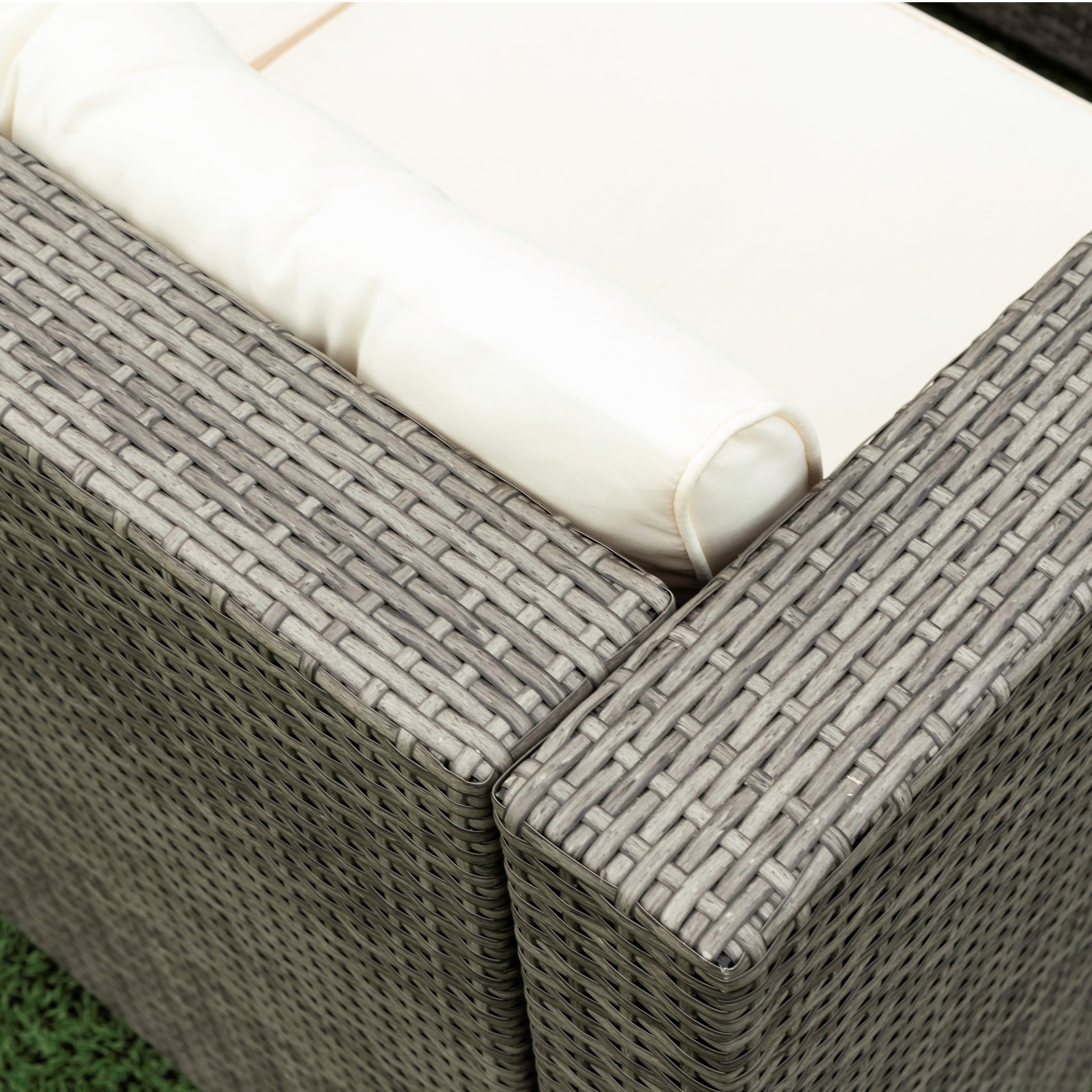 4 Piece Patio Sectional Wicker Rattan Outdoor Furniture Sof Set With Storage Box - Gray / Creme - Image 14
