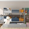 Full Over Full Bunk Bed With Twin Size Trundle And Ladder - Gray - Image 9