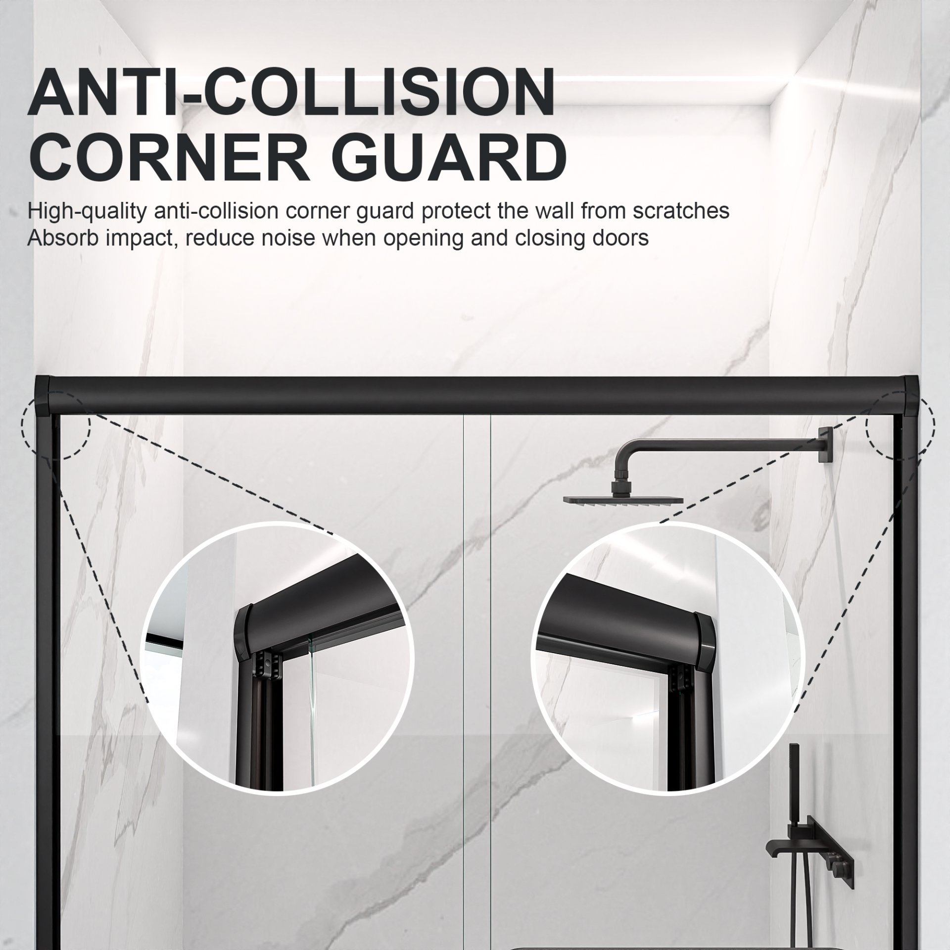 Modern Semi Frameless Double Sliding Shower Door With 1 / 4" Sgcc Tempered Glass - Matte Black - Image 8