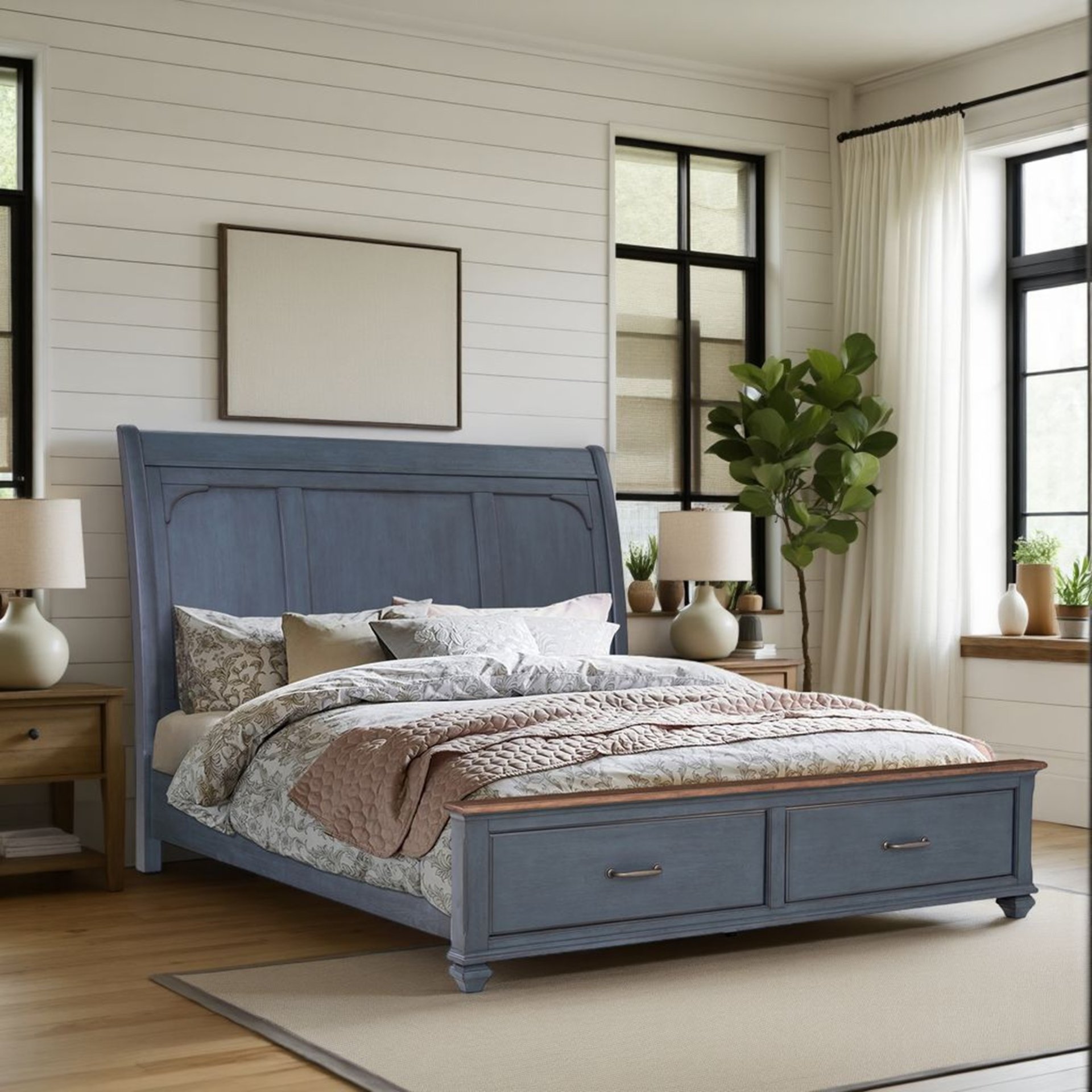Americana - Queen Size Sleigh Bed - Blue - Image 2