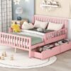 Full Size Platform Bed With Guardrails On Both Sides And 2 Storage Drawers - Pink - Image 11