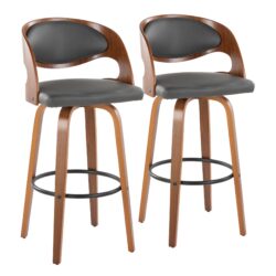 Pino - Mid-Century Modern Fixed Height Barstool With Swivel & Round Footrest (Set of 2) - Walnut / Gray