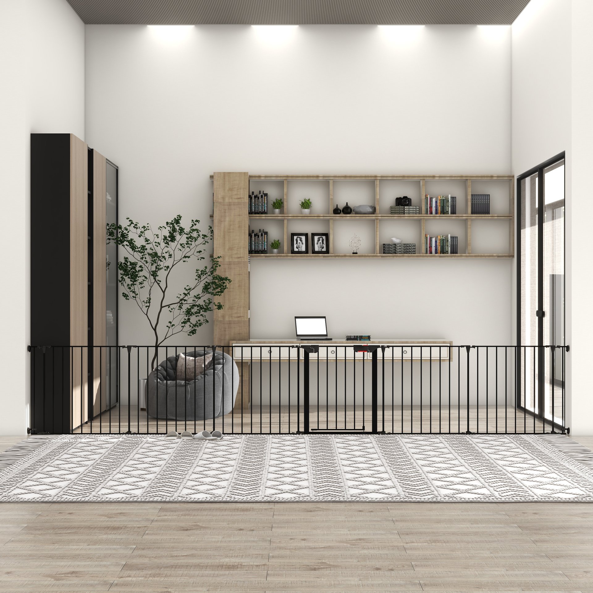 Adjustable Safety Gate 6 Panels Play Yard Metal Doorways Fireplace Fence Christmas Tree Fence Gate For House Stairs Gate Prohibited Area Fence - Black - Image 3