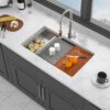 Undermount Kitchen Sink Workstation 33" Single Bowl Dual Mount Sink With Accessories - White - Image 2