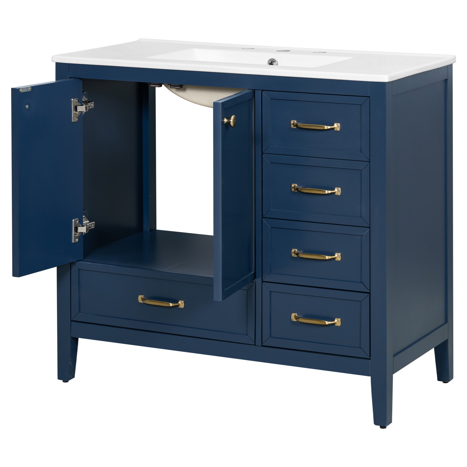 Elegant Vintage 36" Bathroom Vanity With Sink, Soft Closing Door, 4 Drawers Of Different Sizes Frame And Leg - Blue - Image 14