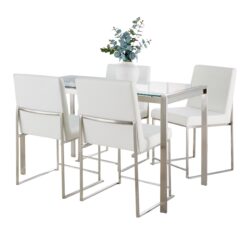 Fuji - High Back Contemporary Dining Set, Glass 5 Piece - White