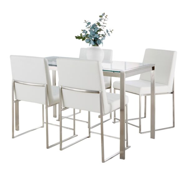 Fuji - High Back Contemporary Dining Set, Glass 5 Piece - White