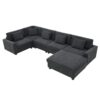 U Shaped Sectional Sofa 6 Seat Couch Set With Oversized Ottoman, Hidden Armrest Storage And Cup Holders USB Charging Ports Wide Seat Sofa - Black - Image 4