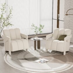 Modern Minimalist Leisure Armchair, (Set of 2) Armchair With L Shaped Armrests For Living Room - White