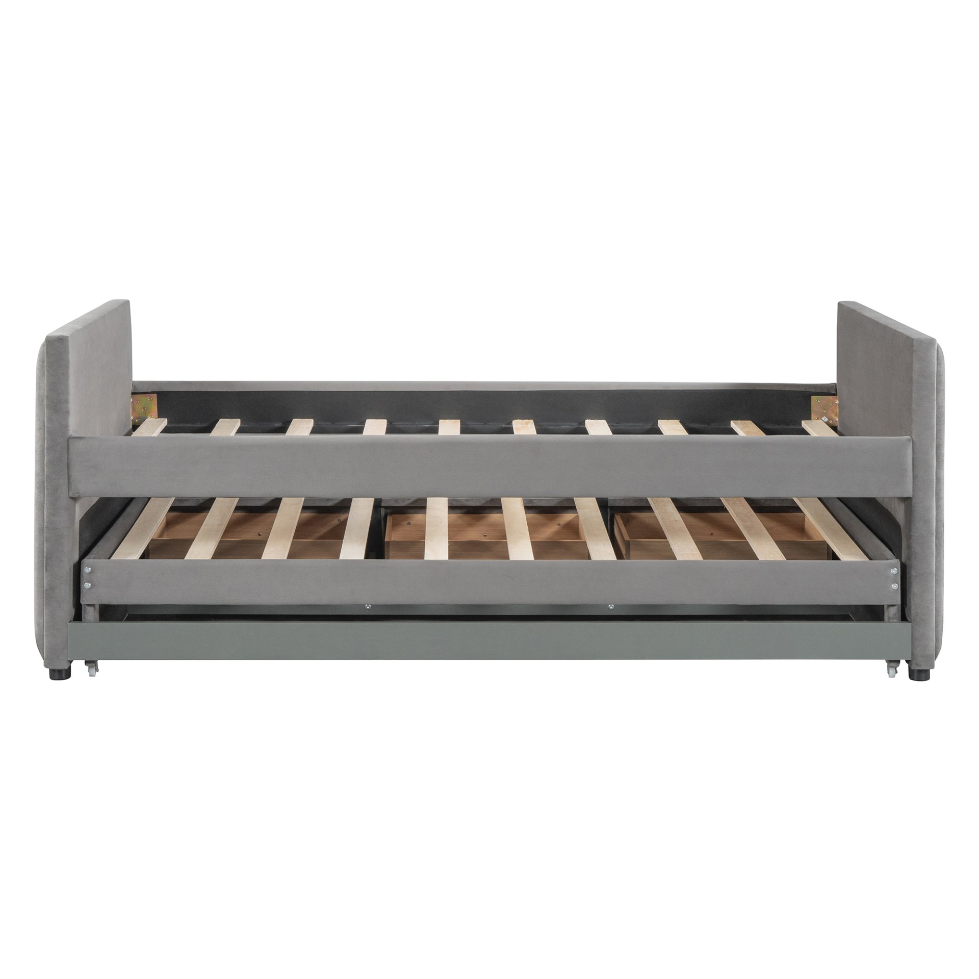 Twin Size Upholstered Daybed With Twin Size Trundle And Drawers - Gray - Image 16