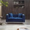 Wide Sofa With Jeweled Buttons, Square Arm, 2 Pillows - Blue - Image 15