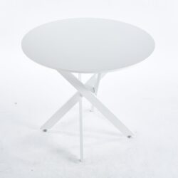 Dining Table With Cross Metal Leg And MDF Top, Modern Space Saving Kitchen Table For Living Room Legs, Round Table - White