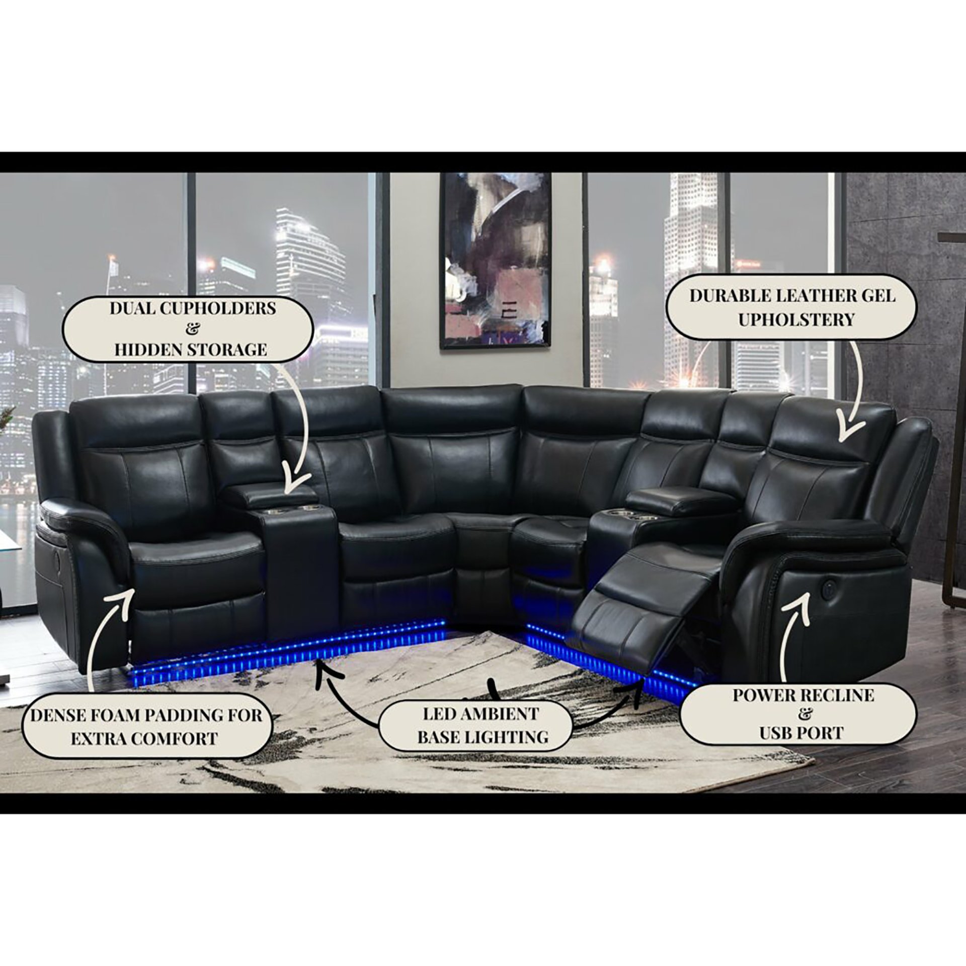 Jupiter - Leather Sectional - Black - Image 6