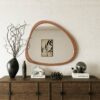 Asymmetrical Wall Mirror Wooden Framed Mirror Large Sized Dressing Mirror, For Living Room, Bedroom, Bathroom, Hallway Or Entry Way - Natural Wood - Image 2