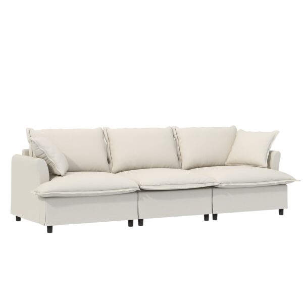 3 Piece Living Room Set Modular Sectional Couch Upholstered 3 Seater Sofa & 2 Armchairs 5 Seat - Beige